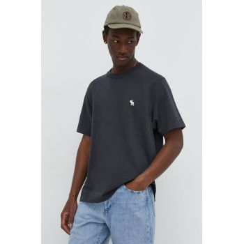 Abercrombie & Fitch tricou din bumbac barbati, culoarea negru, neted