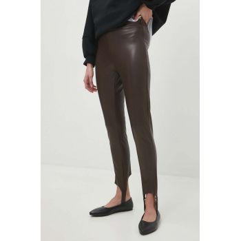 Answear Lab pantaloni femei, culoarea maro, mulata, high waist