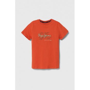 Pepe Jeans tricou de bumbac pentru copii RICHARD culoarea portocaliu, cu imprimeu