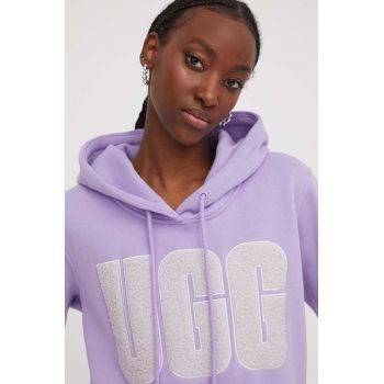 UGG bluza femei, culoarea violet, cu glugă, cu imprimeu