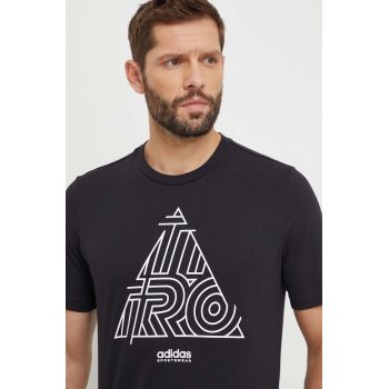 adidas tricou din bumbac TIRO bărbați, culoarea negru, cu imprimeu IS2877