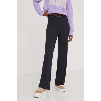 UGG pantaloni femei, culoarea negru, drept, high waist