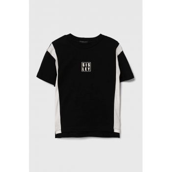 Sisley tricou de bumbac pentru copii culoarea negru, cu imprimeu