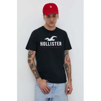 Hollister Co. tricou din bumbac barbati, culoarea negru, cu imprimeu
