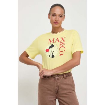 MAX&Co. tricou din bumbac x CHUFY femei, culoarea galben 2418970000000