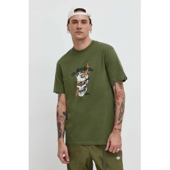Quiksilver tricou din bumbac barbati, culoarea verde, cu imprimeu