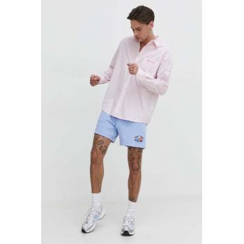 Tommy Jeans camasa din bumbac barbati, culoarea roz, cu guler clasic, relaxed
