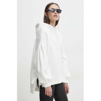 Answear Lab bluza femei, culoarea alb, cu glugă, neted