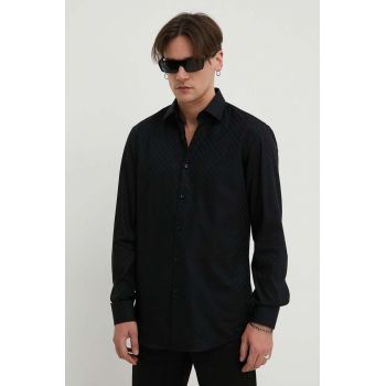 HUGO cămașă din bumbac bărbați, culoarea negru, cu guler clasic, slim 50508316