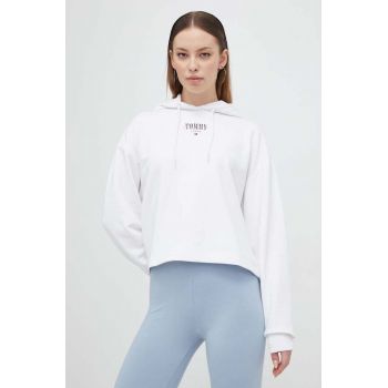 Tommy Jeans bluză femei, culoarea alb, cu glugă, imprimeu DW0DW17797