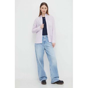 Tommy Jeans camasa din amestec de in culoarea violet, cu guler clasic, relaxed