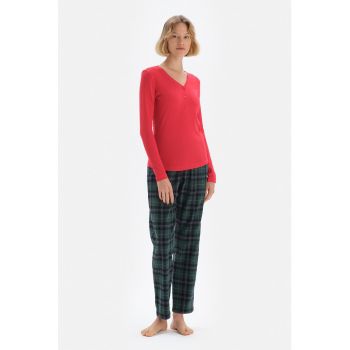 Pijama din amestec de modal cu pantaloni lungi ieftine