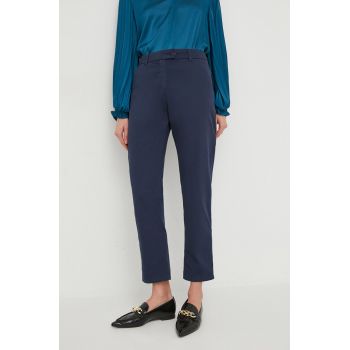 United Colors of Benetton pantaloni femei, culoarea albastru marin, drept, high waist