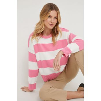 United Colors of Benetton pulover de bumbac culoarea roz