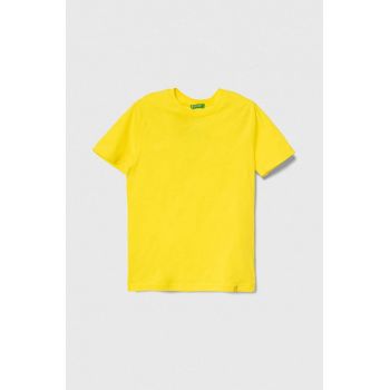 United Colors of Benetton tricou de bumbac pentru copii culoarea galben, neted