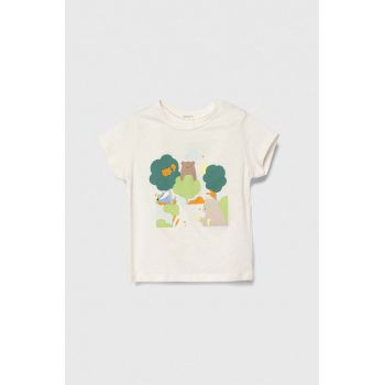 United Colors of Benetton tricou din bumbac pentru bebelusi culoarea bej, cu imprimeu