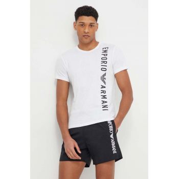 Emporio Armani Underwear tricou din bumbac barbati, culoarea alb, cu imprimeu