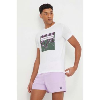 Emporio Armani Underwear tricou din bumbac barbati, culoarea alb, cu imprimeu