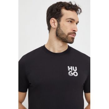 HUGO tricou din bumbac bărbați, culoarea negru, cu imprimeu 50508944