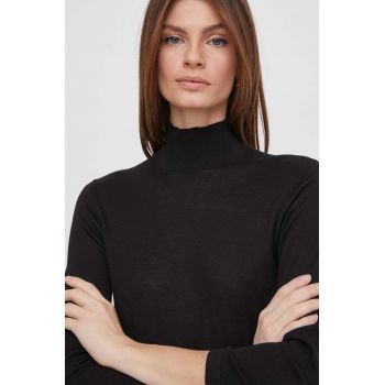 Sisley pulover din amestec de mătase culoarea negru, light, cu guler