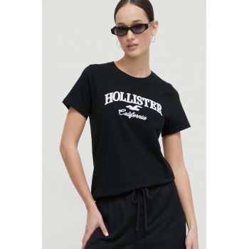 Hollister Co. tricou din bumbac femei, culoarea negru