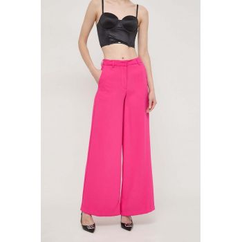 Silvian Heach pantaloni femei, culoarea roz, lat, high waist
