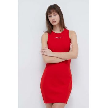 Tommy Jeans rochie culoarea roșu, mini, mulată DW0DW17934