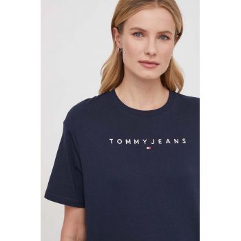 Tommy Jeans tricou din bumbac femei, culoarea bleumarin DW0DW17836