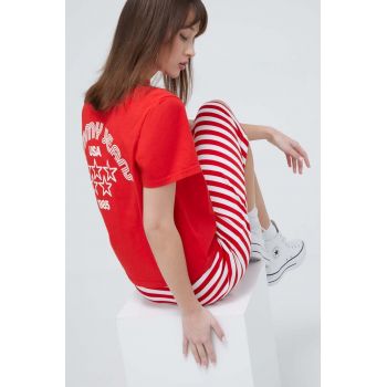 Tommy Jeans tricou din bumbac femei, culoarea roșu DW0DW17831