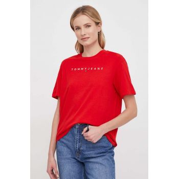Tommy Jeans tricou din bumbac femei, culoarea roșu DW0DW17836