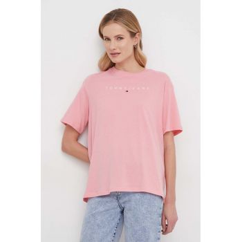 Tommy Jeans tricou din bumbac femei, culoarea roz DW0DW17836