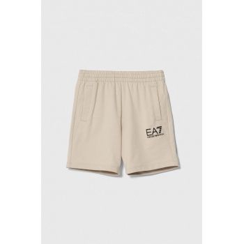 EA7 Emporio Armani pantaloni scurți din bumbac pentru copii culoarea bej