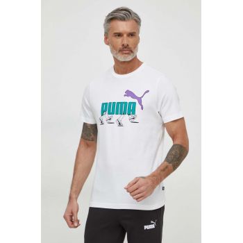 Puma tricou din bumbac bărbați, culoarea alb, cu imprimeu 680178