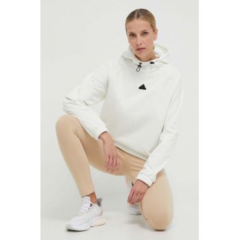 adidas bluză femei, culoarea bej, cu glugă, cu imprimeu IS3012