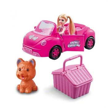 Masina de picnic pentru papusi Cabriolet + Mini papusa cu caine de companie