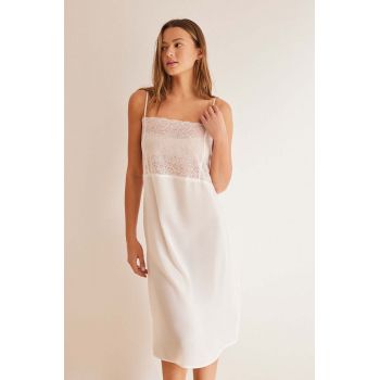 women'secret camasa de noapte SENSE BRIDAL femei, culoarea alb, dantela, 3417182 ieftine