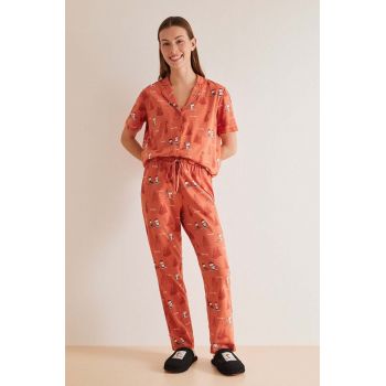 women'secret pijamale de bumbac Snoopy culoarea portocaliu, bumbac, 3137606