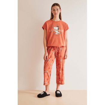 women'secret pijamale de bumbac Snoopy culoarea portocaliu, bumbac, 3137607