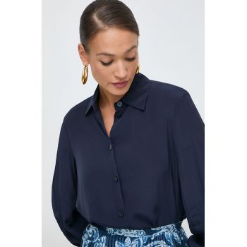 Armani Exchange camasa femei, culoarea albastru marin, cu guler clasic, relaxed de firma originala