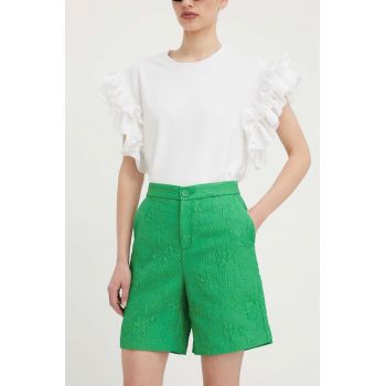 Custommade pantaloni scurti femei, culoarea verde, neted, high waist