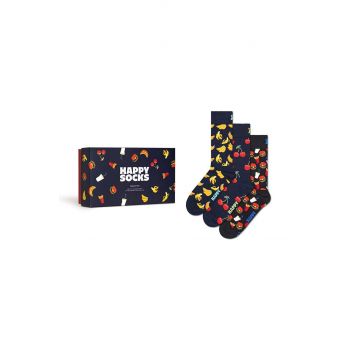 Happy Socks sosete Gift Box Food 3-pack culoarea albastru marin
