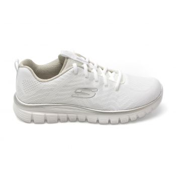 Pantofi sport SKECHERS albi, GRACEFUL, din material textil