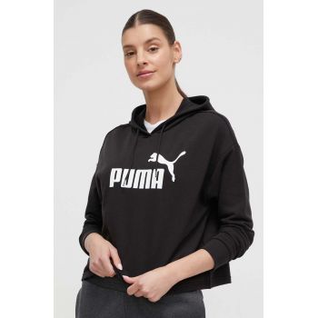 Puma bluză femei, culoarea negru, cu glugă, imprimeu 586870