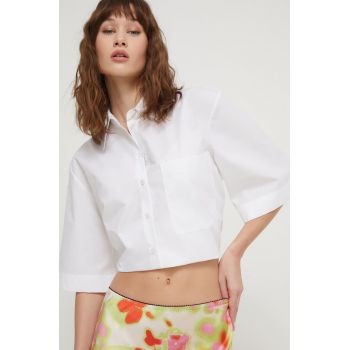 HUGO cămașă din bumbac femei, culoarea alb, cu guler clasic, relaxed 50512719