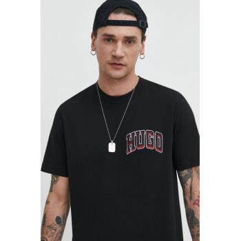 HUGO tricou din bumbac bărbați, culoarea negru, cu imprimeu 50515067