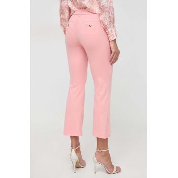 Marella pantaloni femei, culoarea roz, evazați, high waist 2413780000000