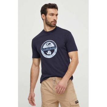 Napapijri tricou din bumbac barbati, culoarea albastru marin, cu imprimeu
