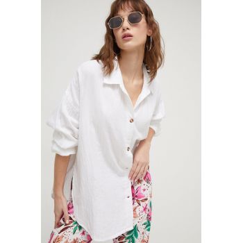 Roxy cămașă din bumbac Morning Time femei, culoarea alb, cu guler clasic, relaxed ERJWO03000