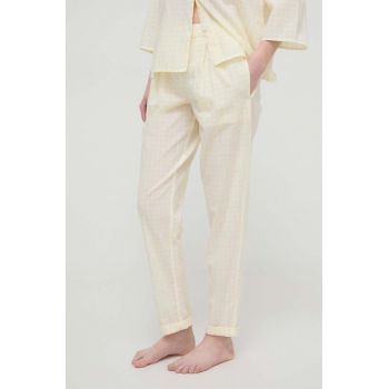 United Colors of Benetton pantaloni pijama bumbac culoarea galben, bumbac de firma originale