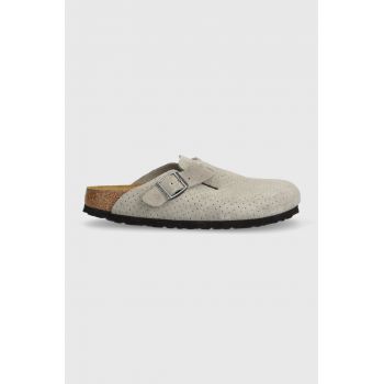 Birkenstock papuci din piele Boston femei, culoarea gri, 1027060